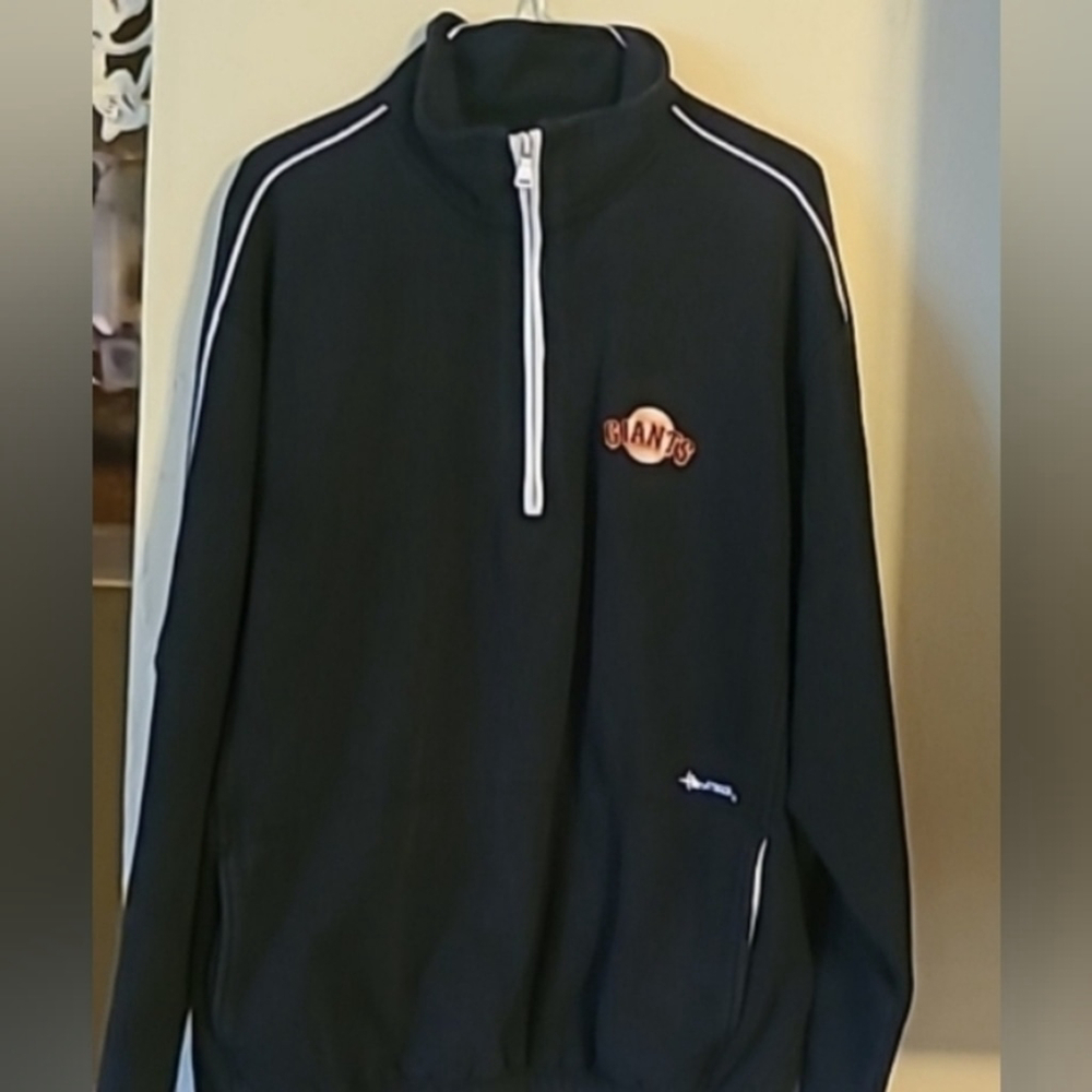 Antigua Giants Baseball Fleece 1/2 zip jacket . Sz. L. (#490) black/white piping